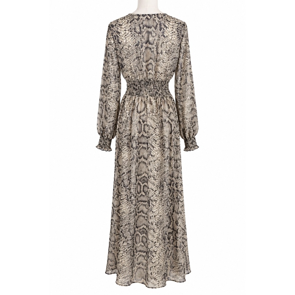 Live 4 Truth Snakeskin Print High Low Maxi Dress Smocked Waist Boho Duster - Picture 4 of 7